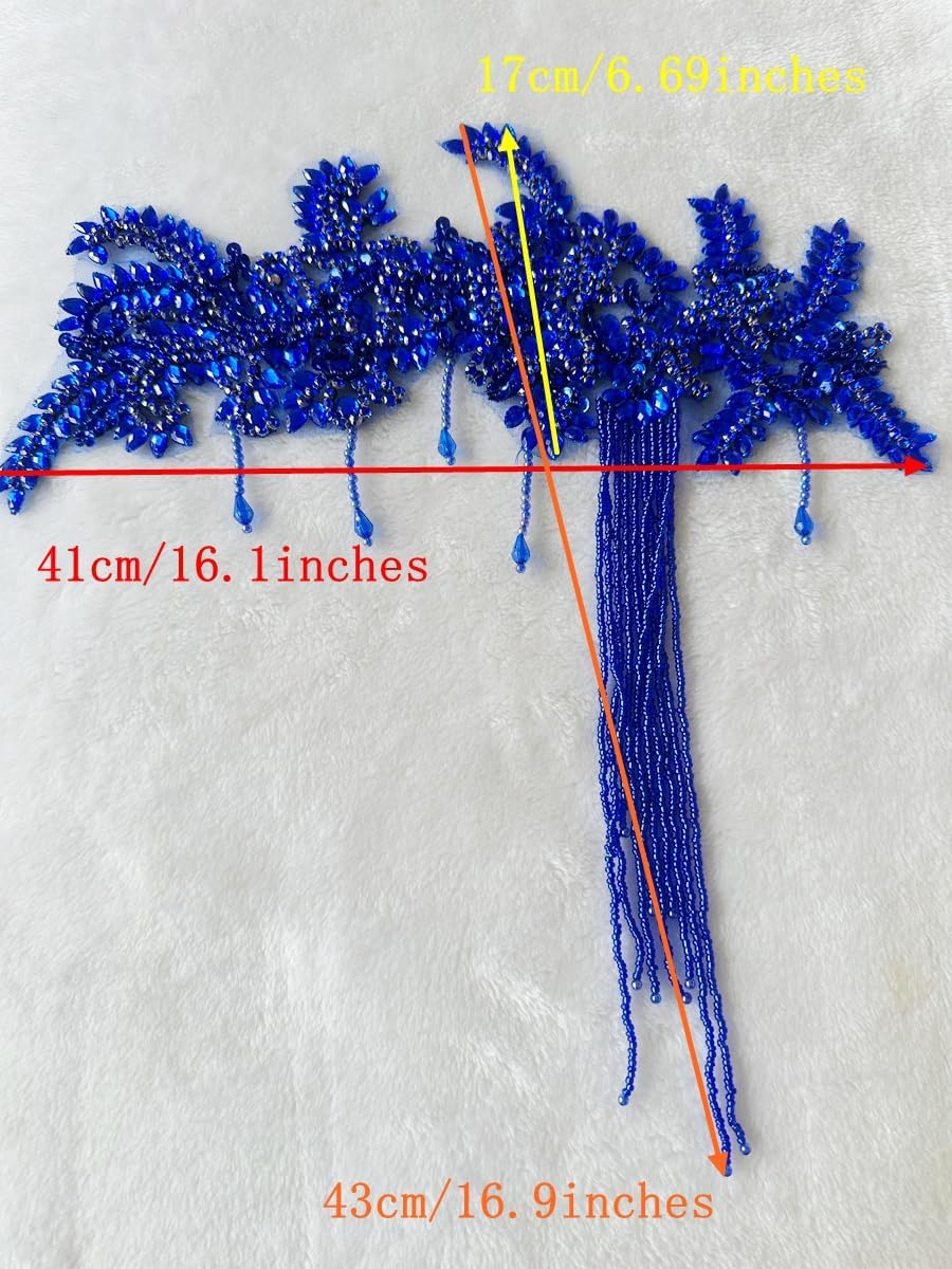Pure Handmade Rhinestone Fringe Patch Trim Crystal Beaded Applique for Sewing...