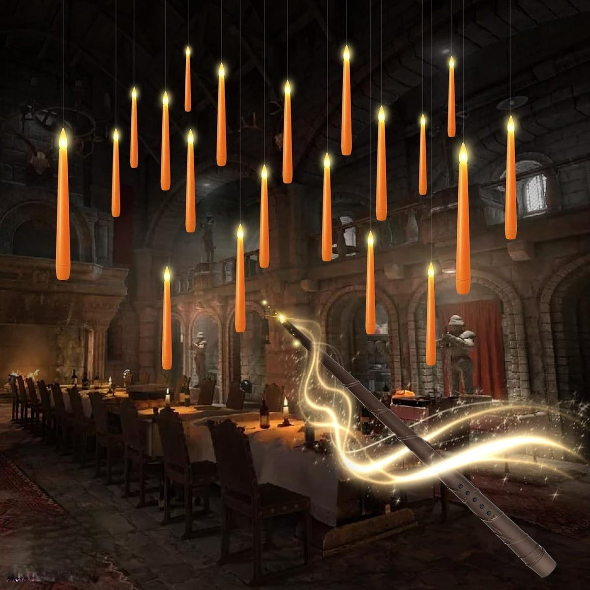 kakoya Flameless Floating Candles with Wand,20 Pcs Magic LED Hanging Taper Ca...