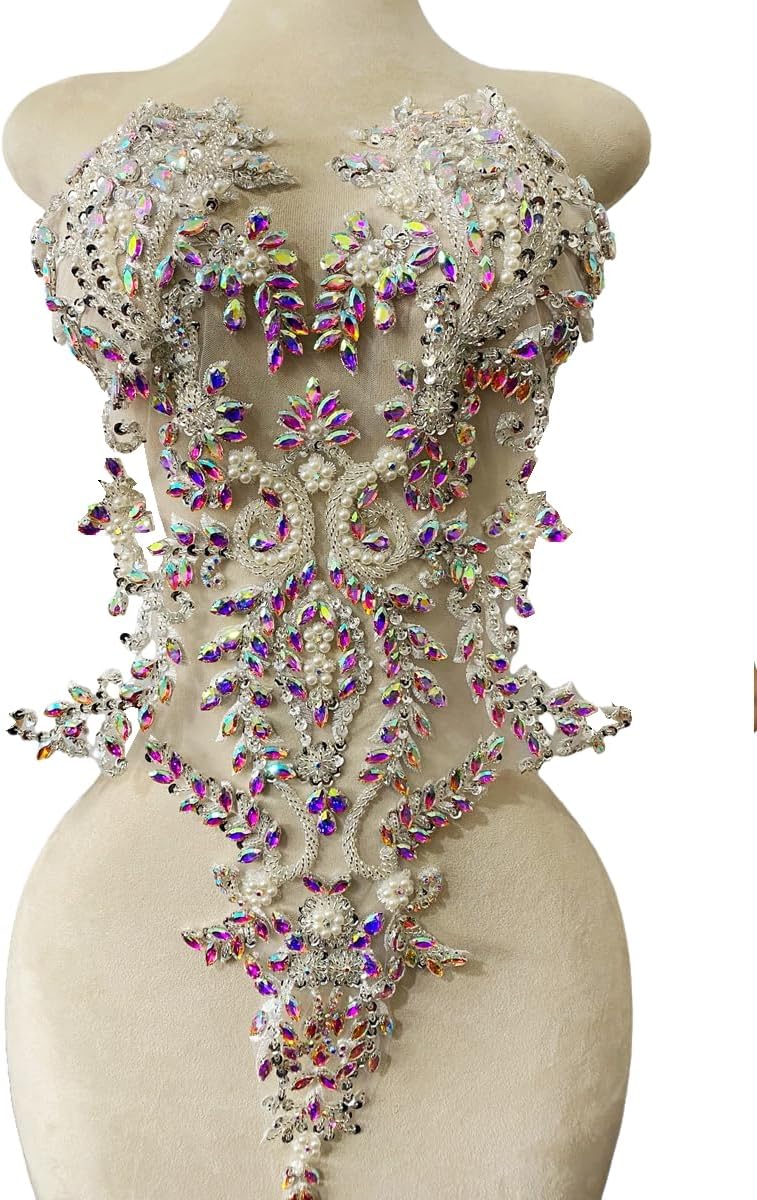 Handmade Bodice Rhinestones Applique Sewing Glass Beads Big Stones Crystal Tr...