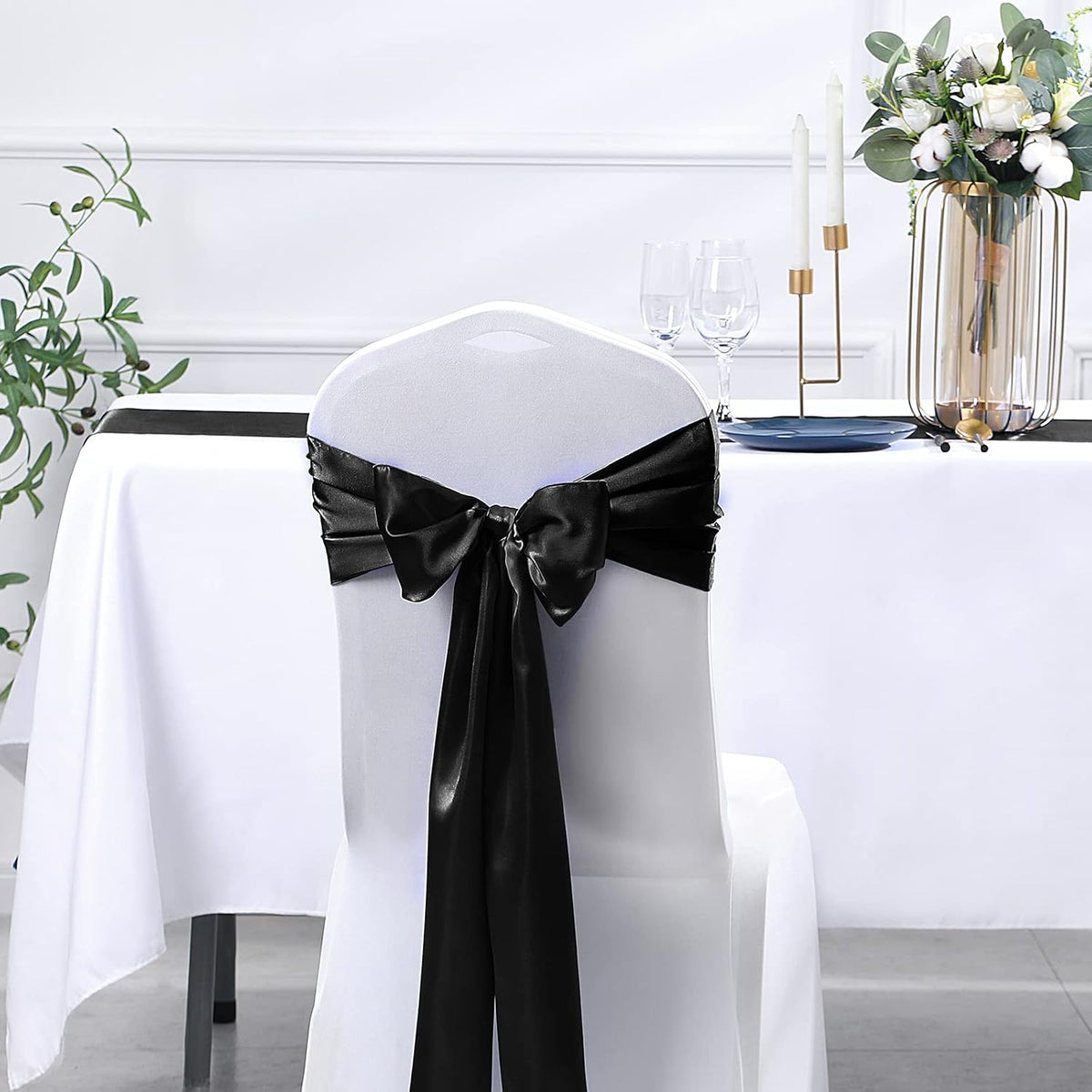 SiinvdaBZX 24 Pcs Black Satin Table Runner 12 x 108 inches Long