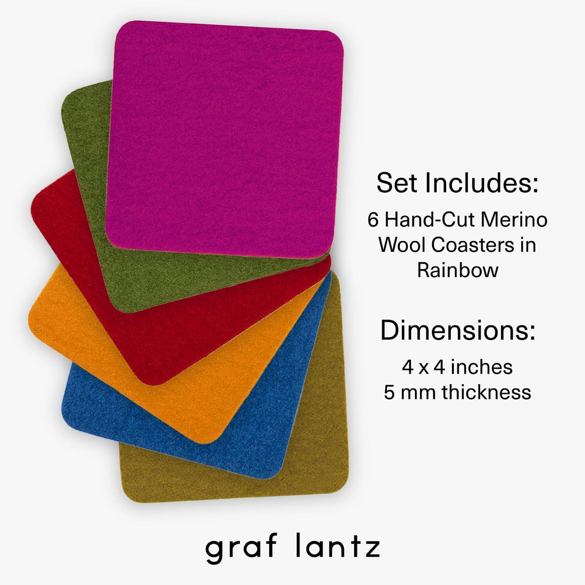 Graf Lantz - Bierfilzl Merino Wool Square Coasters Set of 6 - Rainbow (4"...