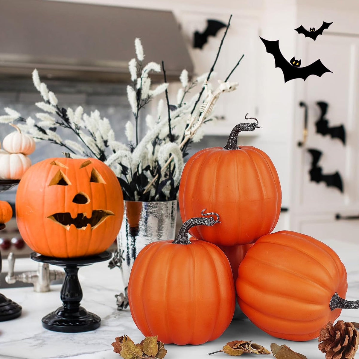 Artmag 6 Inch Large Artificial Pumpkins, 4PCS Big Orange Faux Foam Harvest Pu...
