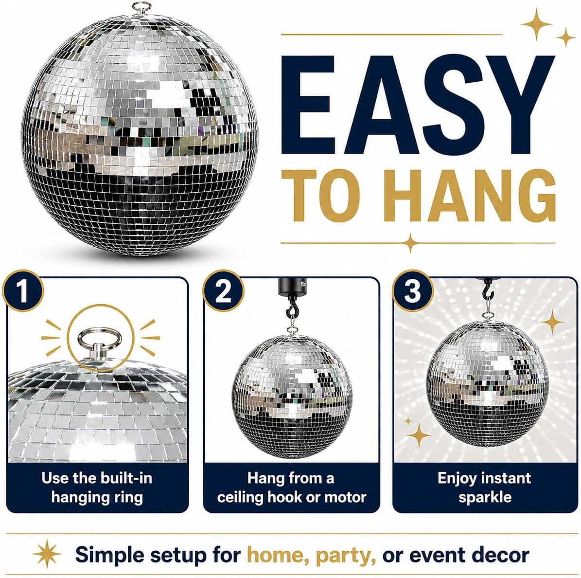Youdepot 12-Inch Large Hanging Mirror Ball for Disco Party Decor