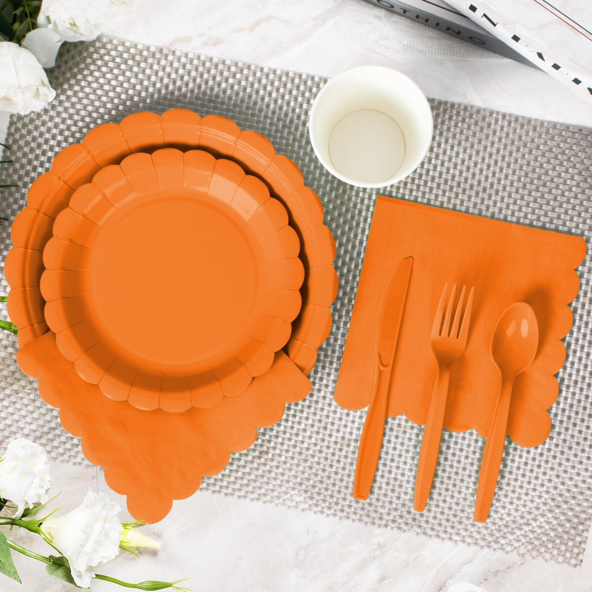 Vyntra 350 Pcs Orange Paper Plates and Napkins Party Supplies