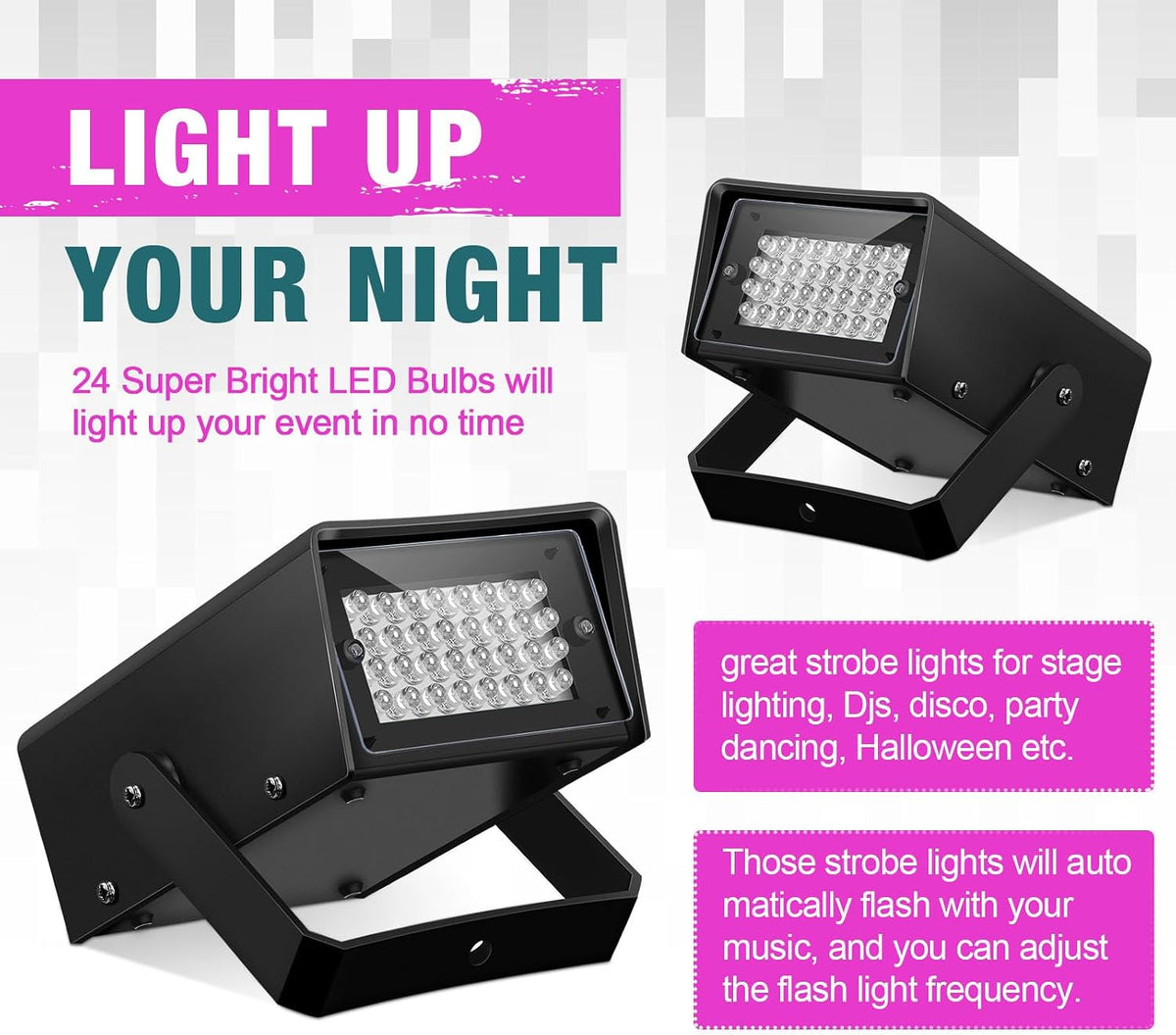Treela 4 Pack Strobe Party Light Small Bright LED Outdoor, Purple, 32 LED