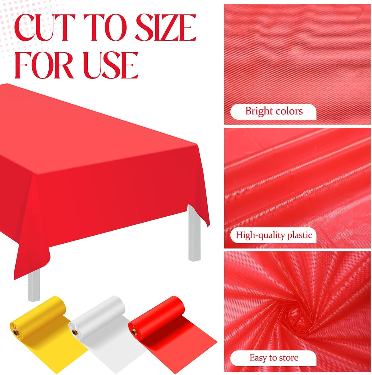 Blulu 3 Rolls Circus Tent Theme Plastic Tablecloth Party,Red Yellow White