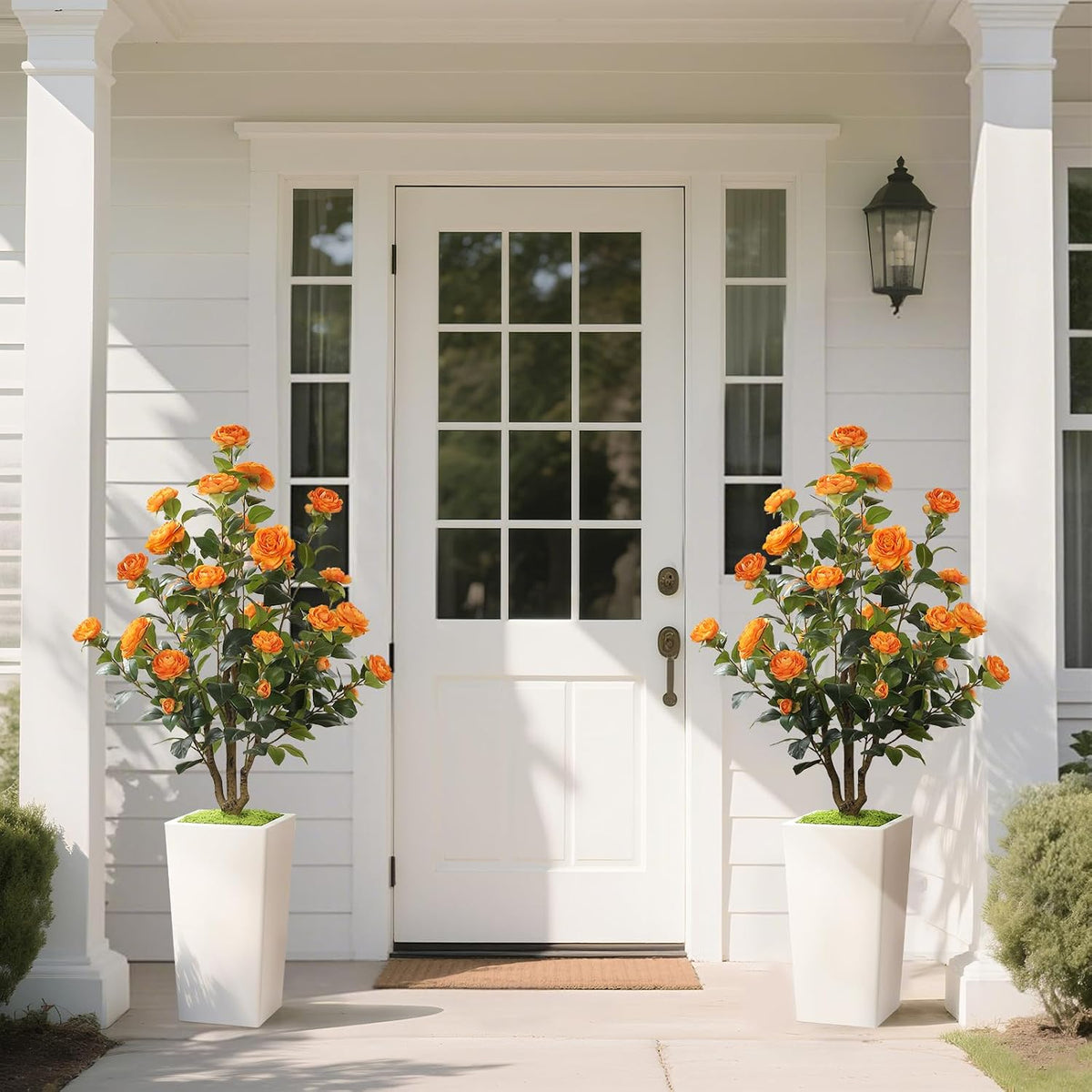Romantic Season 4FT Artificial Camellia Tree with White Tall Planter, Orange ...