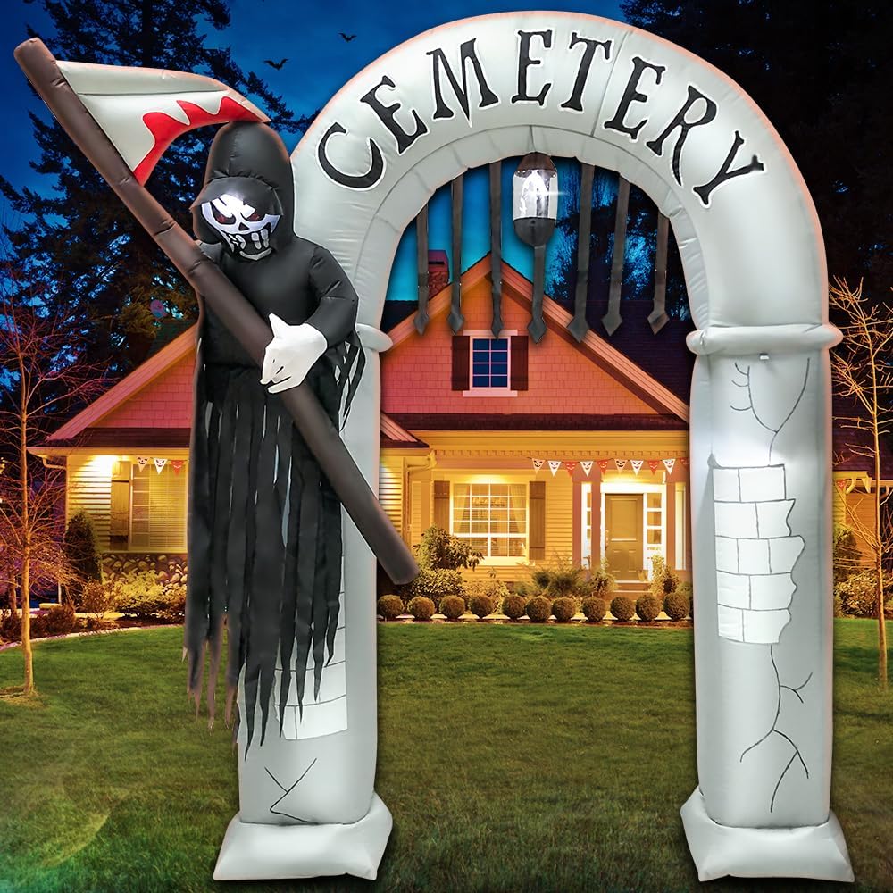 8FT Halloween Inflatables Archway Decoration with Led Light Spooky Scary Hall...