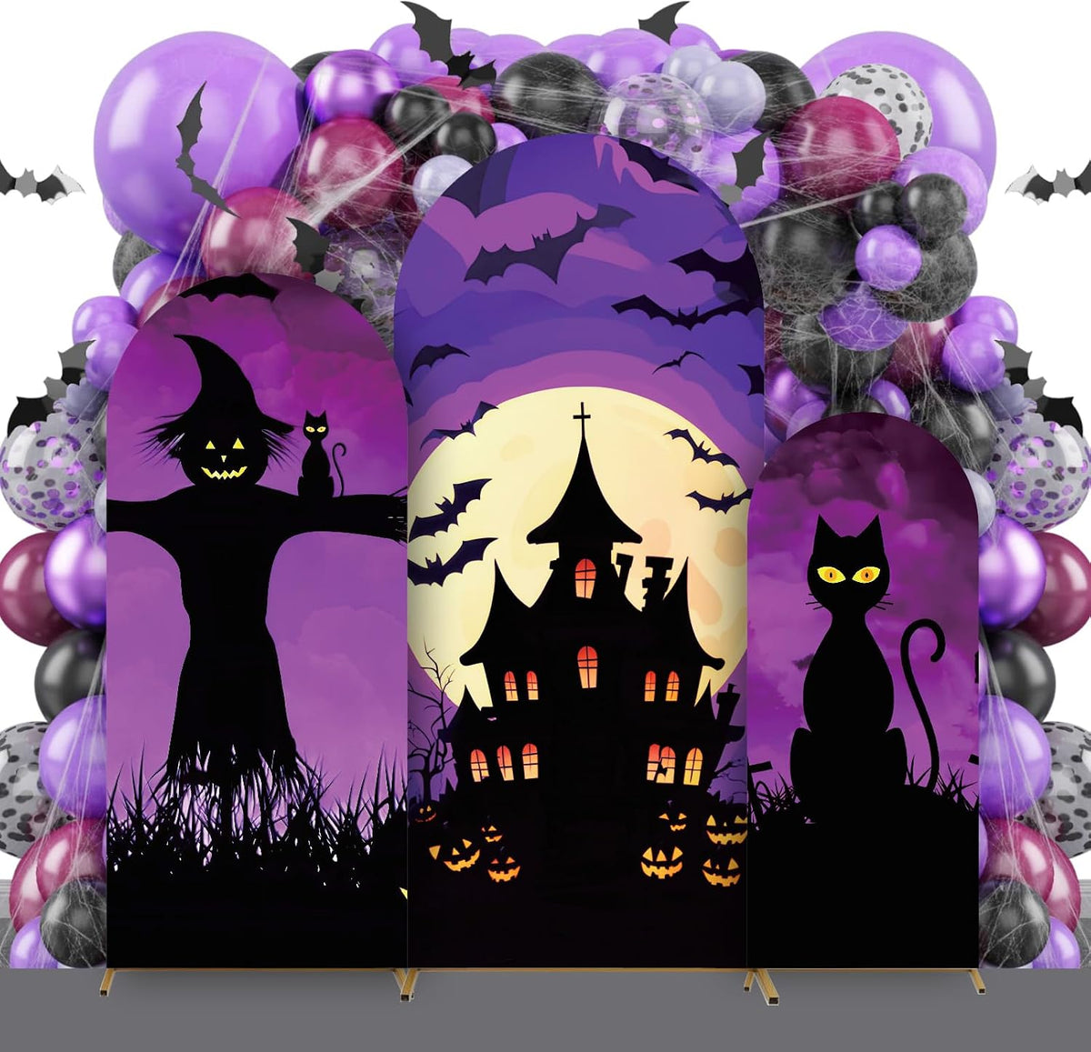 3 Pcs Halloween Arch Cover 4ft, 5ft, 6ft Arch Covers Stretchy Backdrop Skelet...