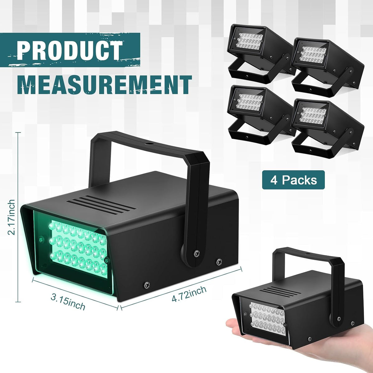 Treela 4 Pack Strobe Party Light Small Bright LED Outdoor, Green, 24 LED