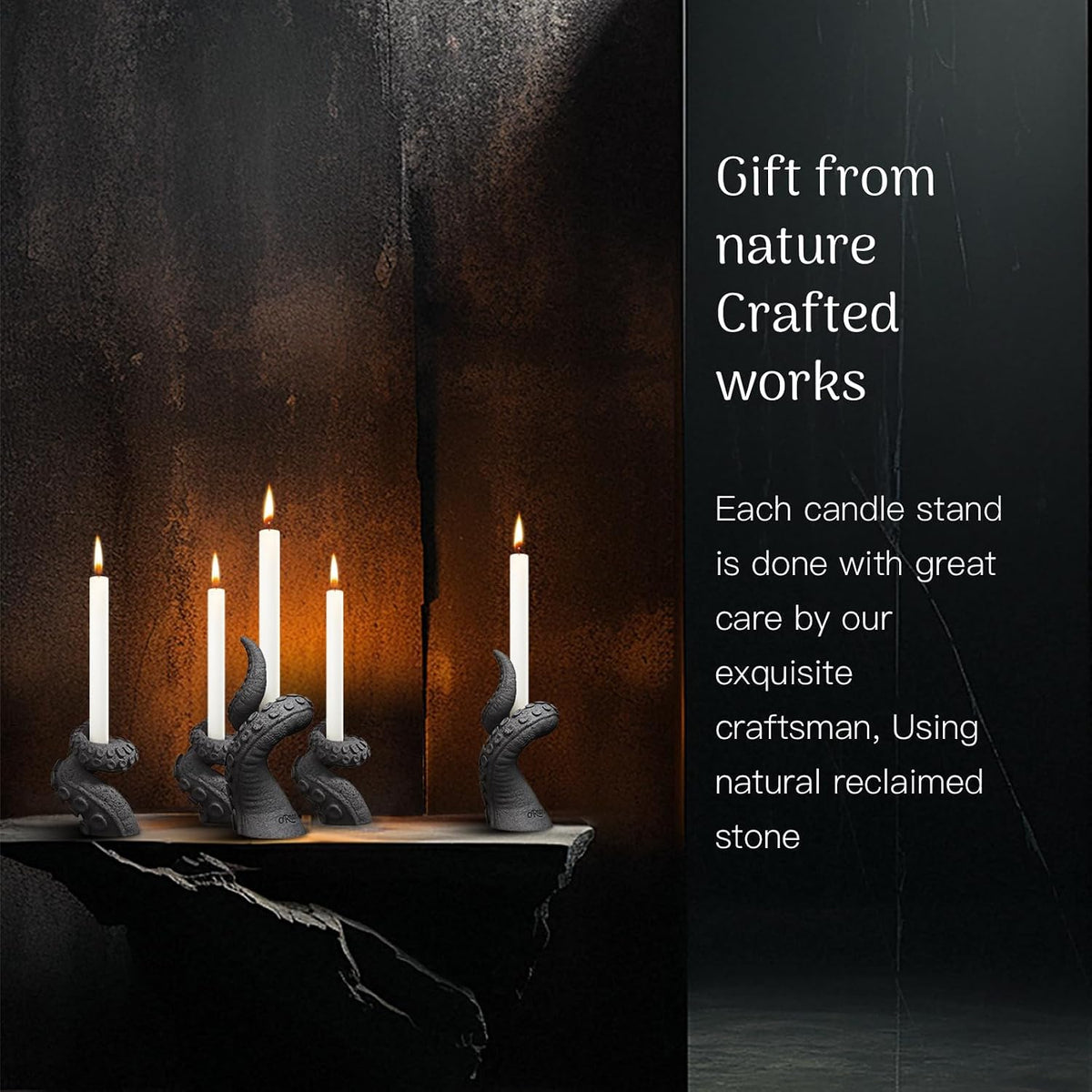 Octopus Candlestick Holders True Natural Reclaimed Stone, Set of 2 Premium Re...