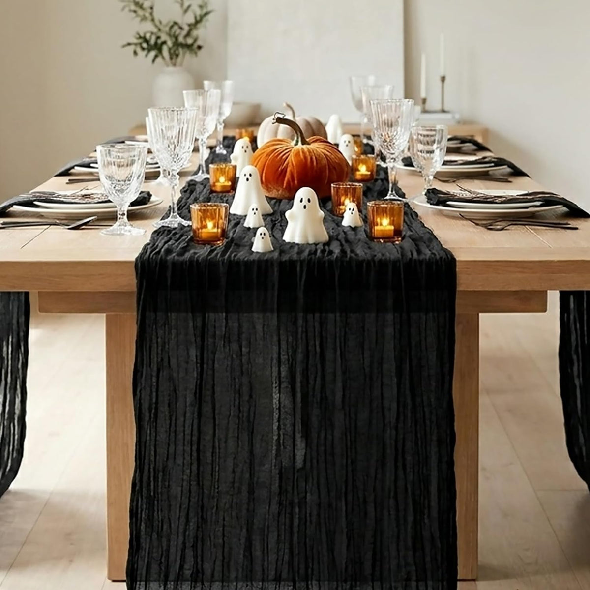 6 Pack Halloween Black Cheesecloth Table Runner Boho Gauze Home Decor