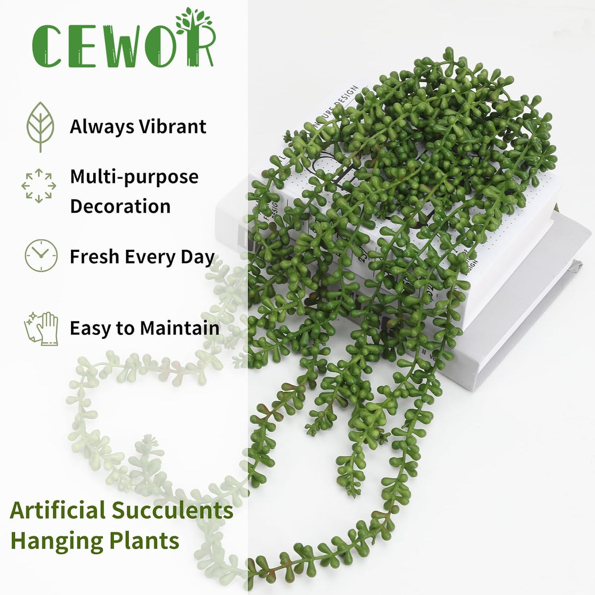 CEWOR 8pcs Artificial Succulents Hanging Greenery Plants Fake String of Pearl...