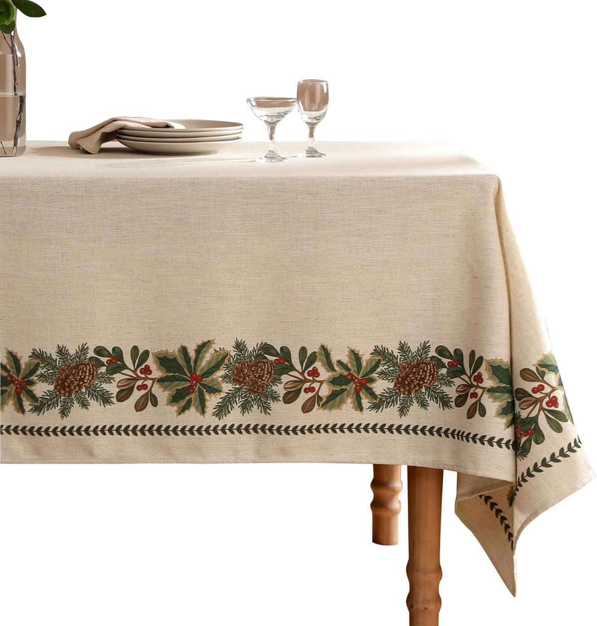 ISAENNE Designer Vintage Square Christmas Tablecloth,55"x55"