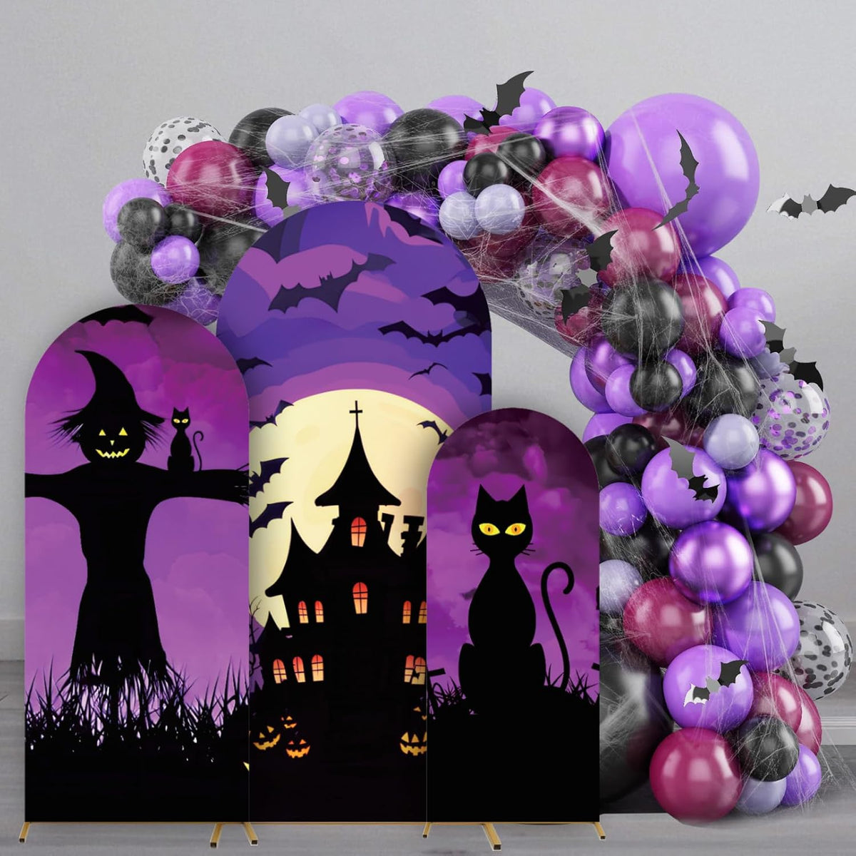 3 Pcs Halloween Arch Cover 4ft, 5ft, 6ft Arch Covers Stretchy Backdrop Skelet...