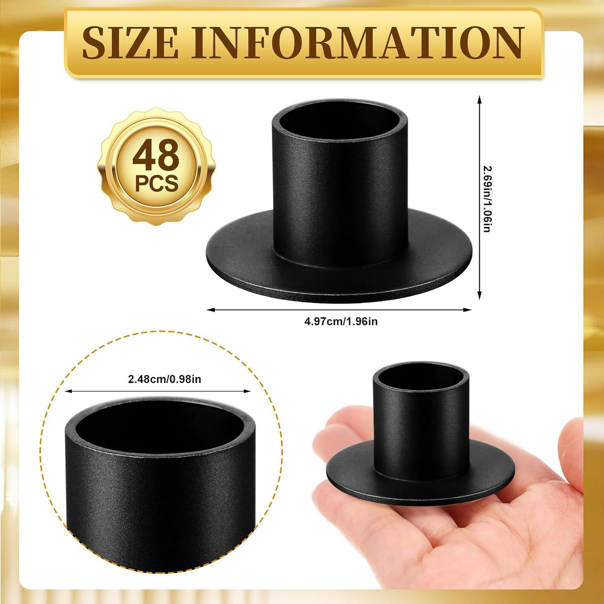 48 Pcs Black Metal Taper Candle Holders Bulk for Wedding Pillar Candles Taper...