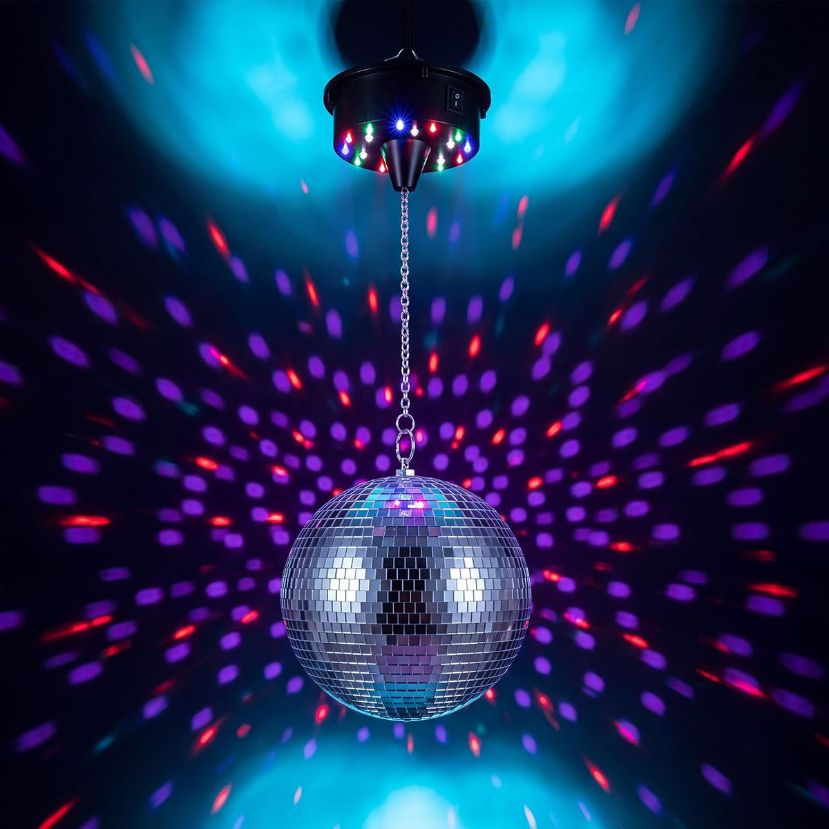 Sratte 2 Pcs 6" Mirror Disco Ball with Motor and Light, 5–13 RPM