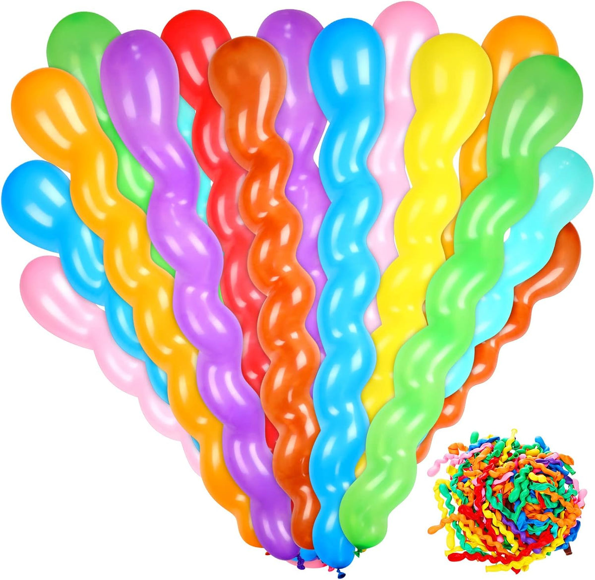 Sratte 500 Pcs 40 Inches Latex Spiral Balloons, 9 Assorted Colors