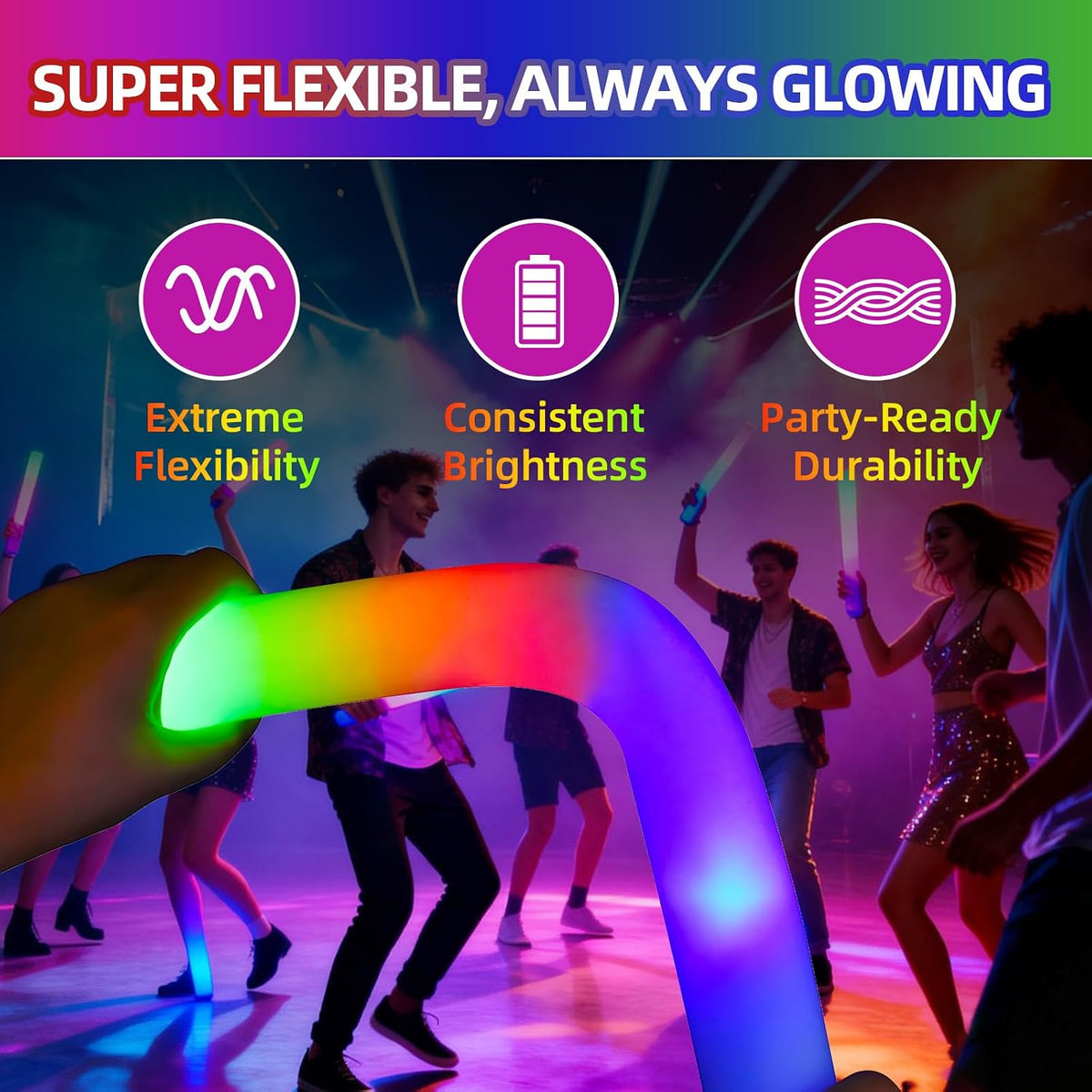 118 Pack Foam Glow Sticks Bulk Party Pack,Party Favors Supplies,3 Flashing Mo...
