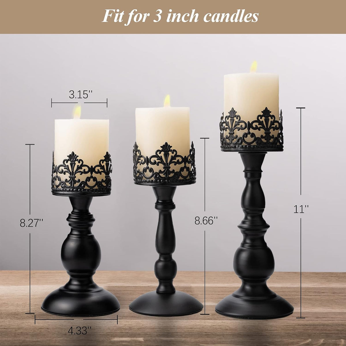 BANOMII Vintage Pillar Candle Holders for Table Centerpiece Set of 3-11'&...