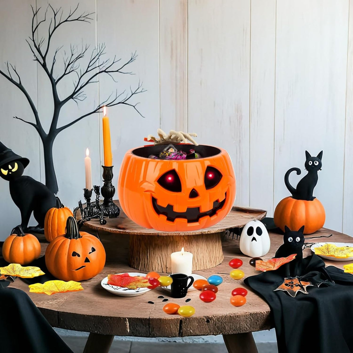 Anlass Halloween Candy Bowl Animated Pumpkin Candy Holder with Moving Skeleto...