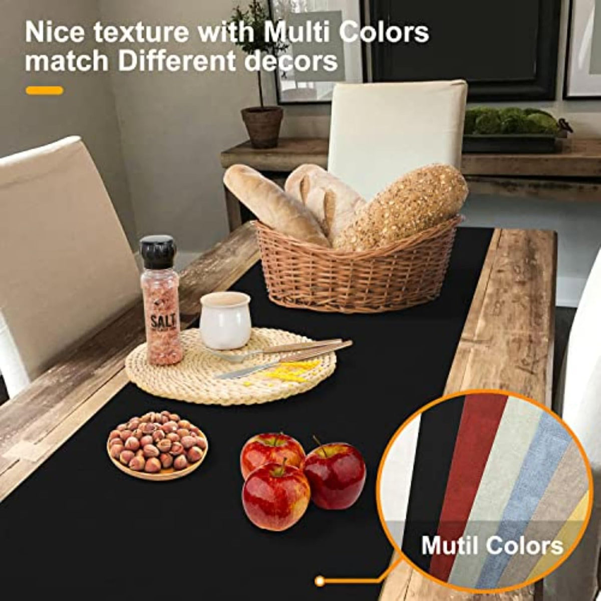 Waterproof Wipeable Table Runner, Thick Farmhouse Table Runner, Dresser Runne...