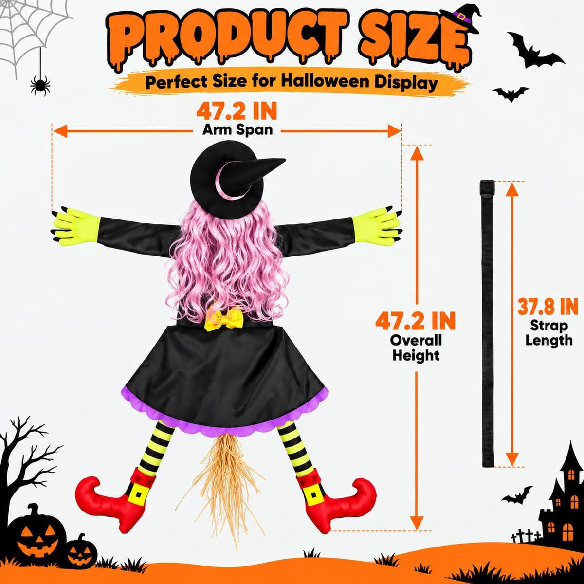 53" Crashing Witch Halloween Decorations Outdoor, Funny Witch Yard Decor...