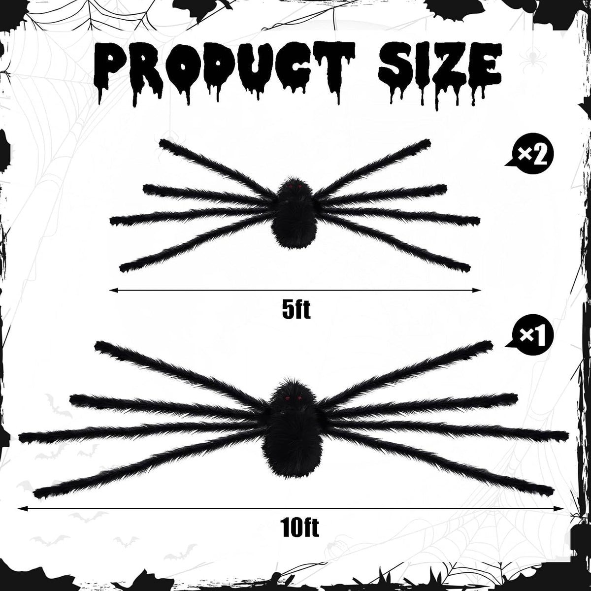3 Pack Giant Spiders Halloween Decorations-10FT Giant Hairy Black Spider