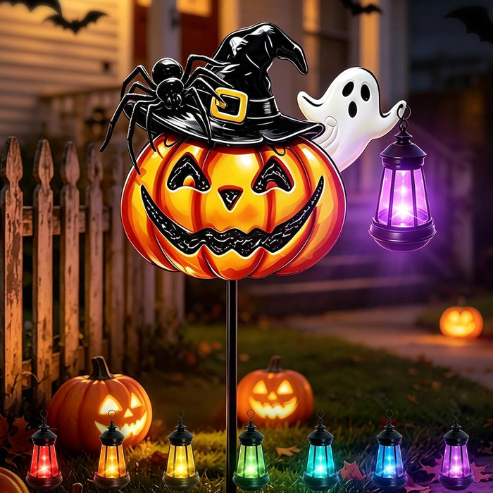 Solar Halloween Pumpkin Outdoor Lights Jack O Halloween Garden Stake Lights