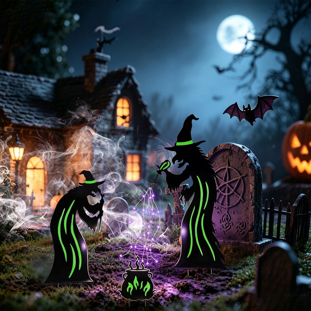 Juegoal Halloween Decorations Outdoor, 3 Pack Metal Witch Yard Stakes