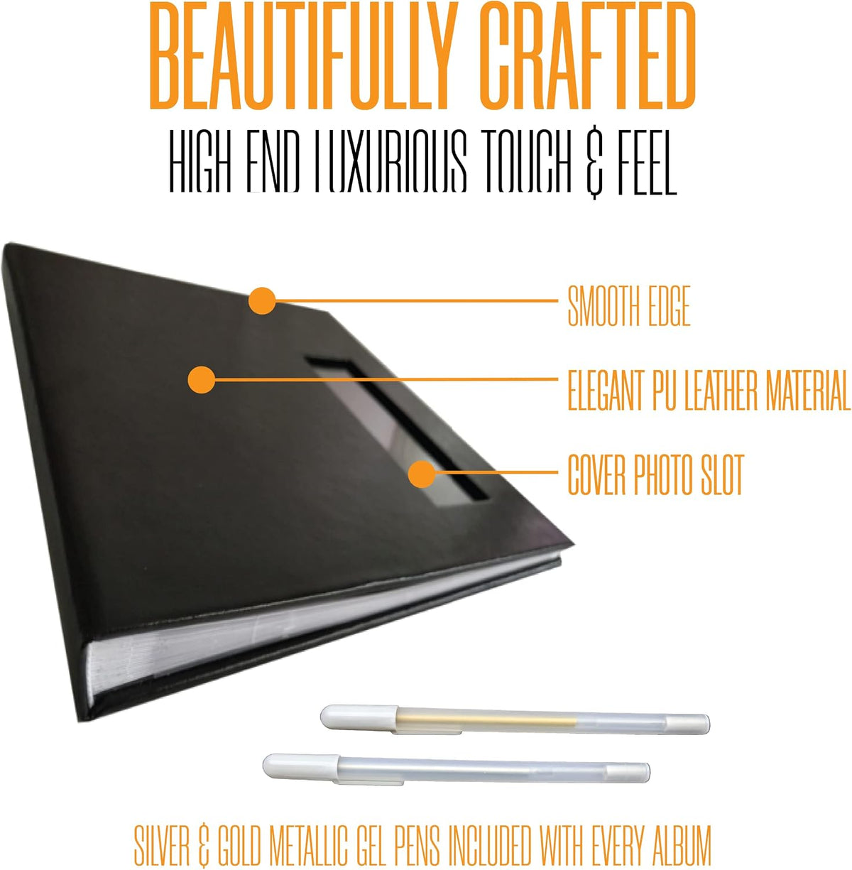 2x6 Photo Strip Album, Black Cover Black Pages, 2 Gel Pens