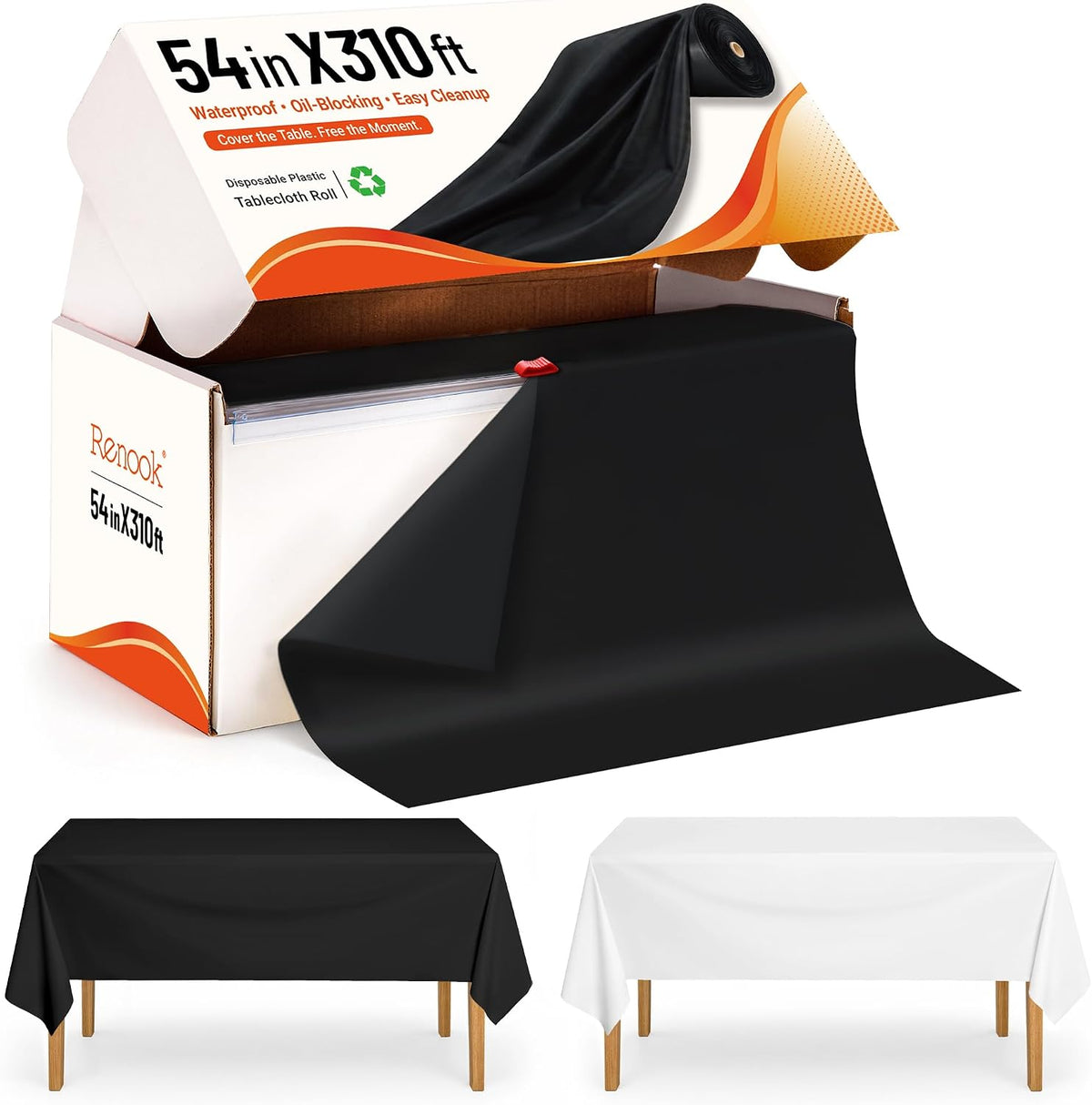 Plastic Table Cloth Disposable 54in x 310ft Black Tablecloth Roll Cutter