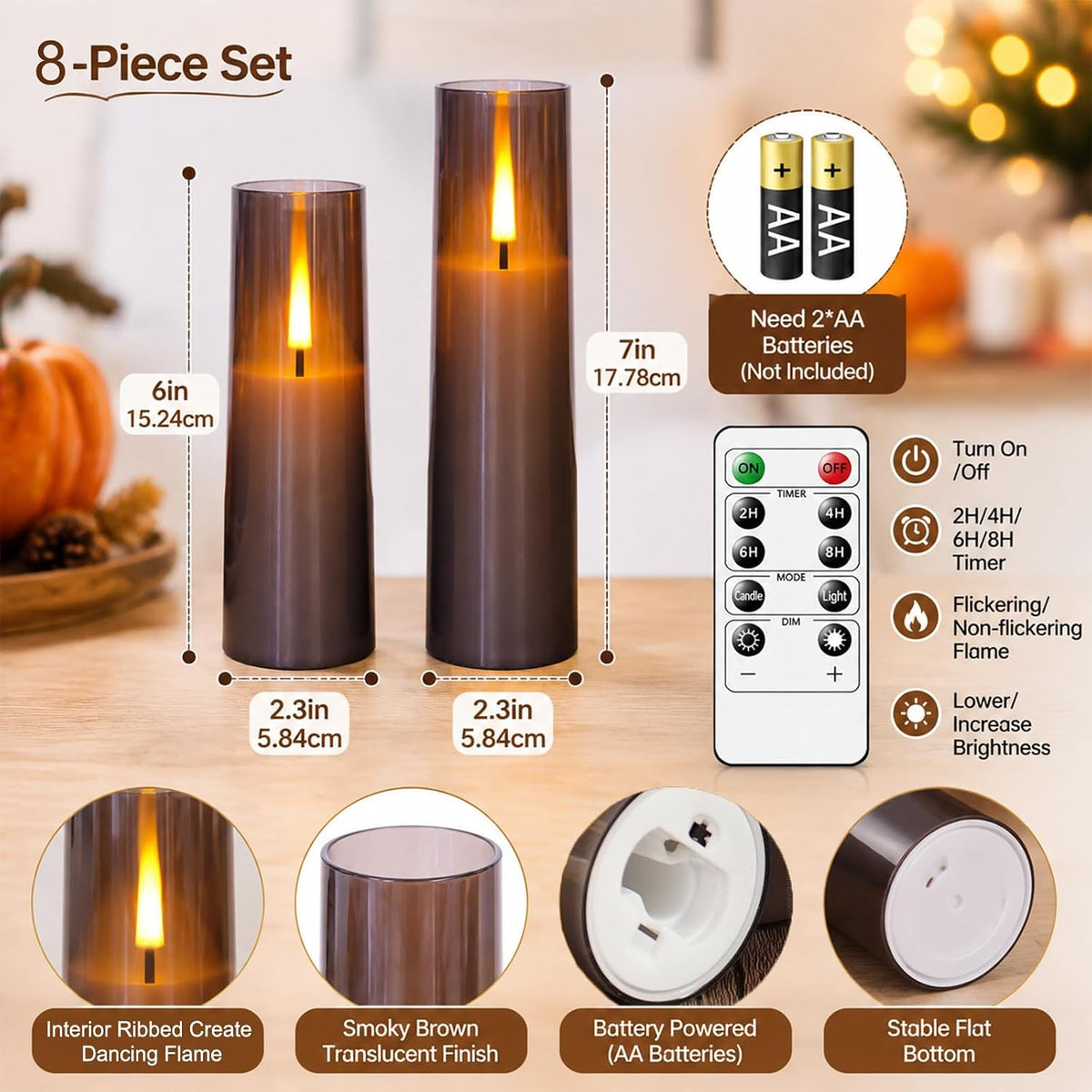 MUMCHASI 8 Packs Flameless Candles, Battery Operated with Remote, Arcylic Rib...