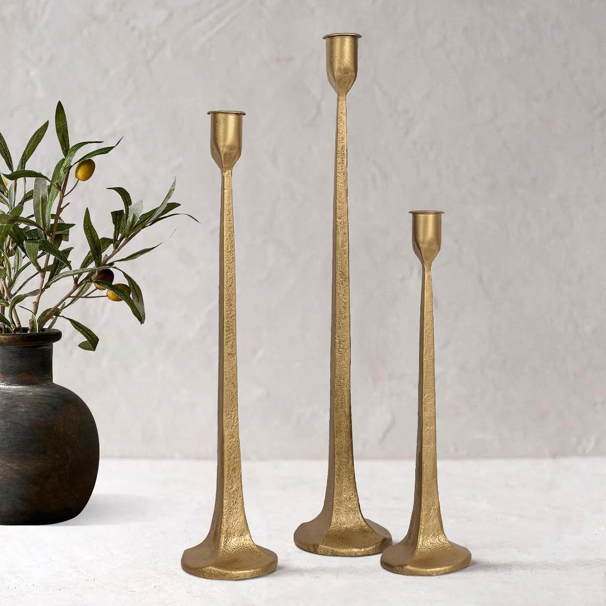 Iron Taper Candle Holder Set of 3 - Decorative Tall Candle Stand