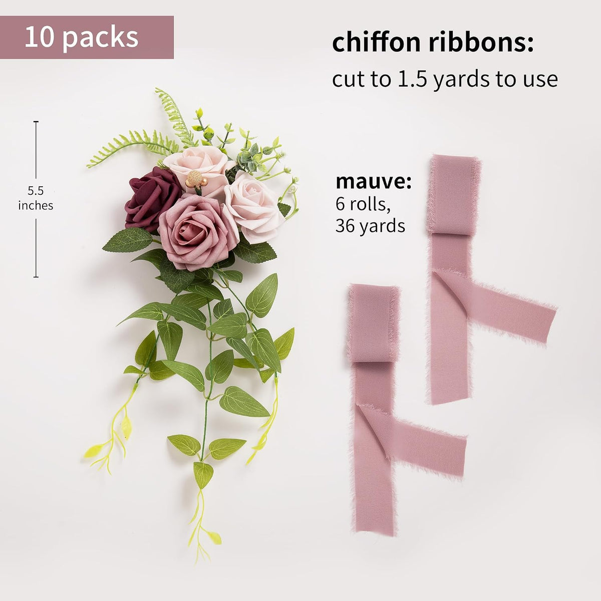DORIS HOME Wedding Aisle Decorations Mauve Pew Flowers Set of 10