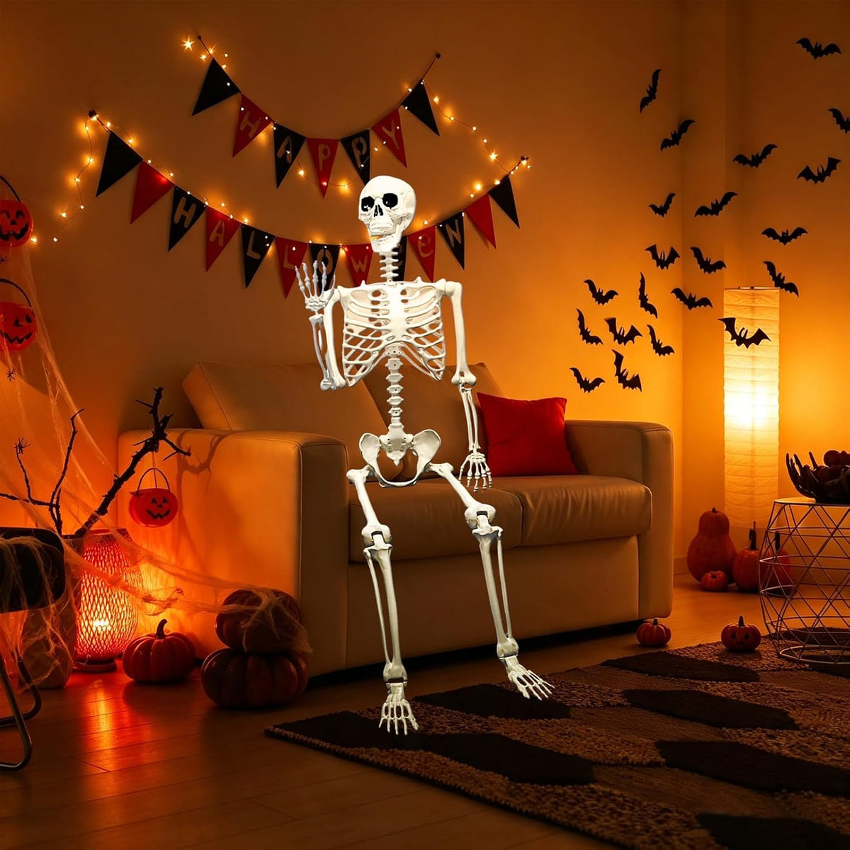 5.4FT Life Size Posable Halloween Skeleton Decorations, Full Body Realistic P...