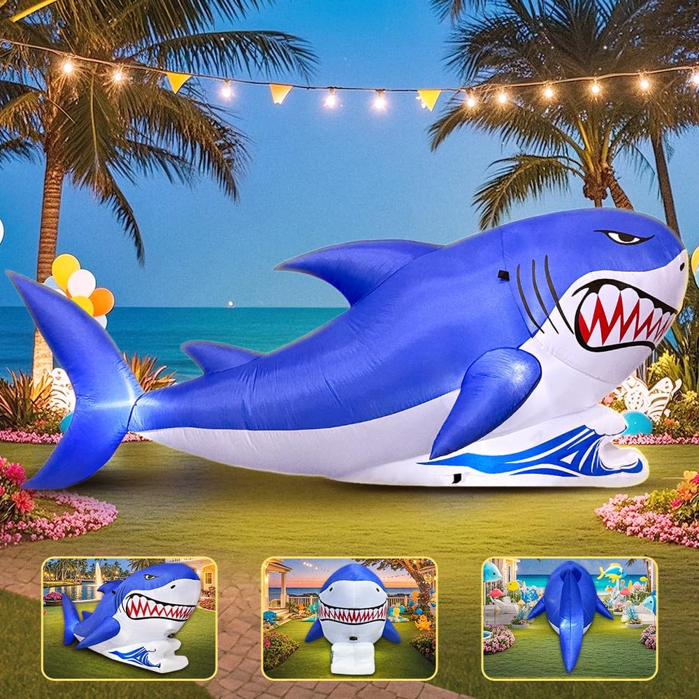 7 FT Shark Inflatable Decoration, Spring Inflatable Blow Up Animal Decoration...