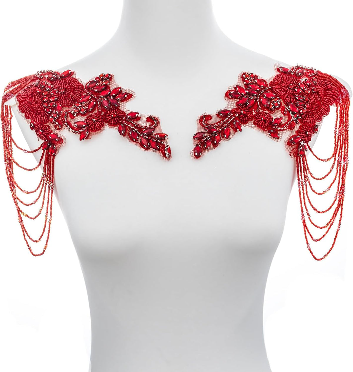 Pair Epaulettes Shoulder Patches for Dress,Beaded Rhinestones Appliques Embel...
