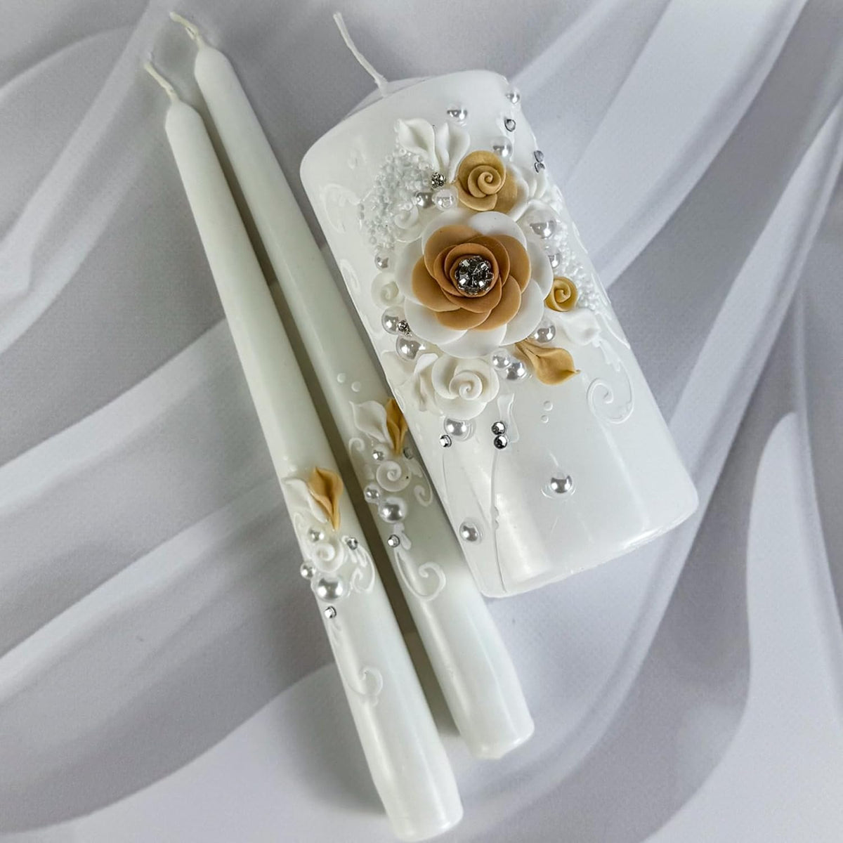 Unity Candle Set for Wedding Ceremony, Champagne Bloom, Handmade Unity Candle...