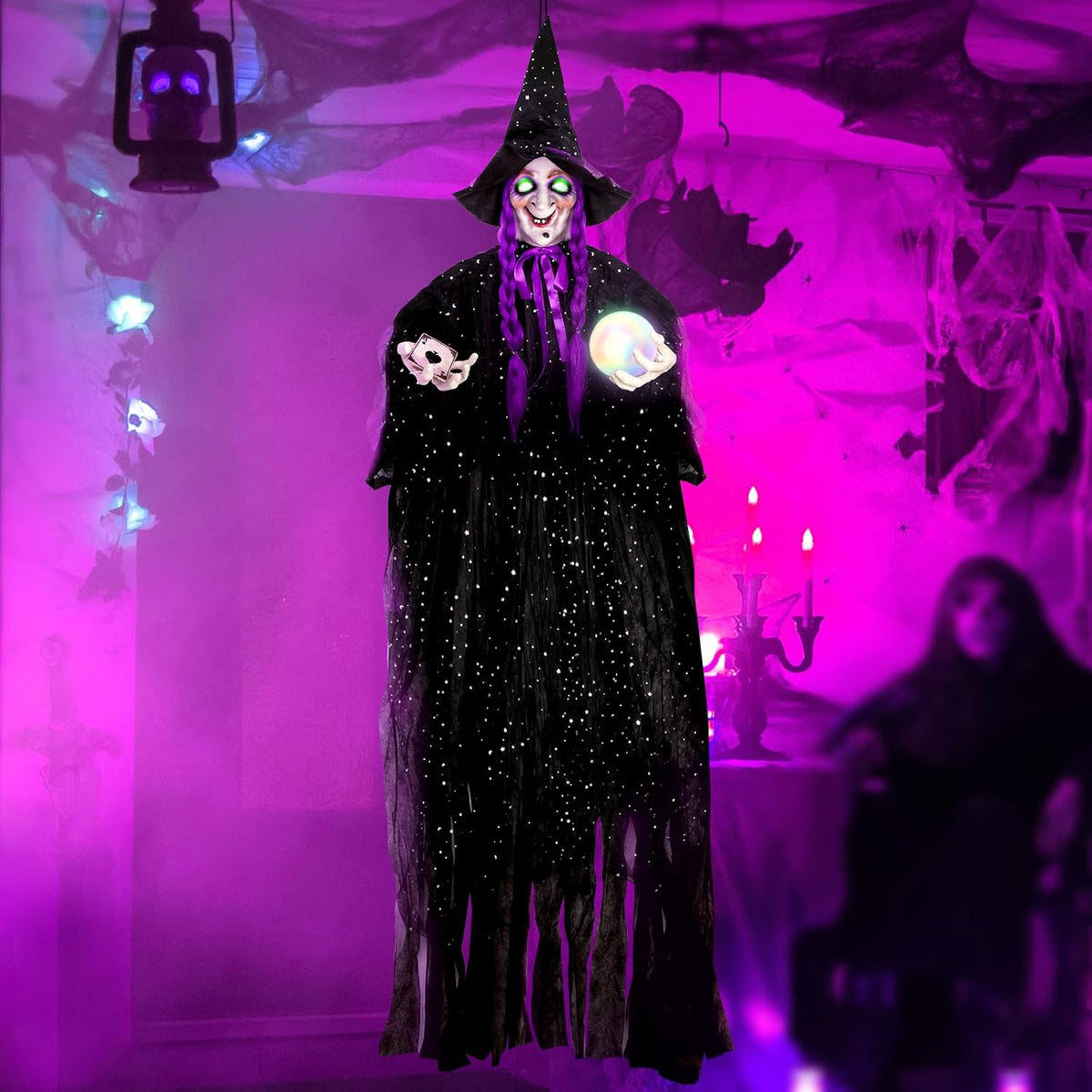 71” Halloween Hanging Talking Animatronics Witch with Sound Activated