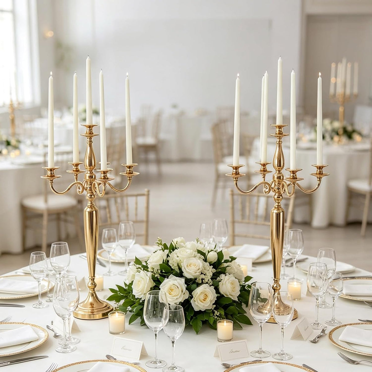 28in 2PCS Gold 5-Arm Candelabra Wedding Centerpieces for Tables