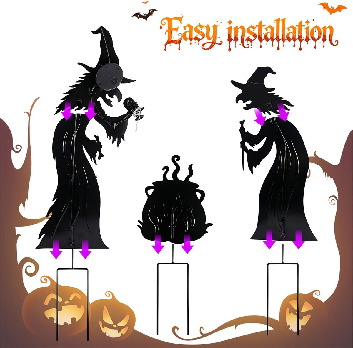 Juegoal Halloween Decorations Outdoor, 3 Pack Metal Witch Yard Stakes