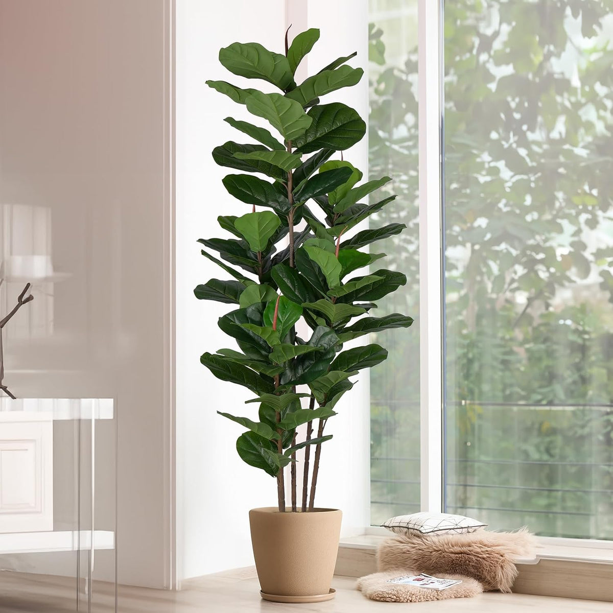 Yepdin Faux Fiddle Leaf Fig Tree 6 FT - Artificial Ficus Tree with Tall Artif...