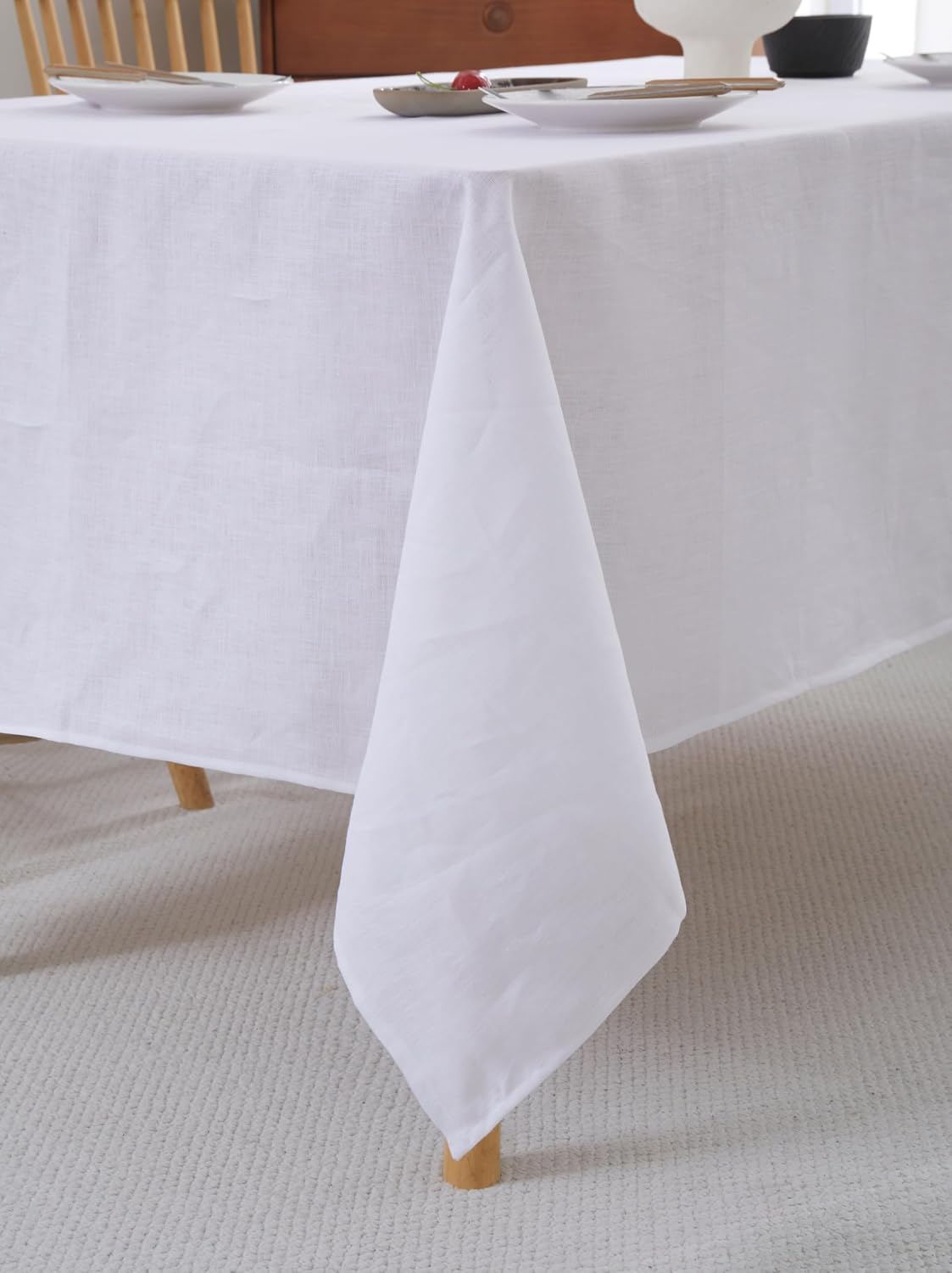 100% French Flax Linen Tablecloths Rectangle 132Lx60W Inch for Dinners, Parti...