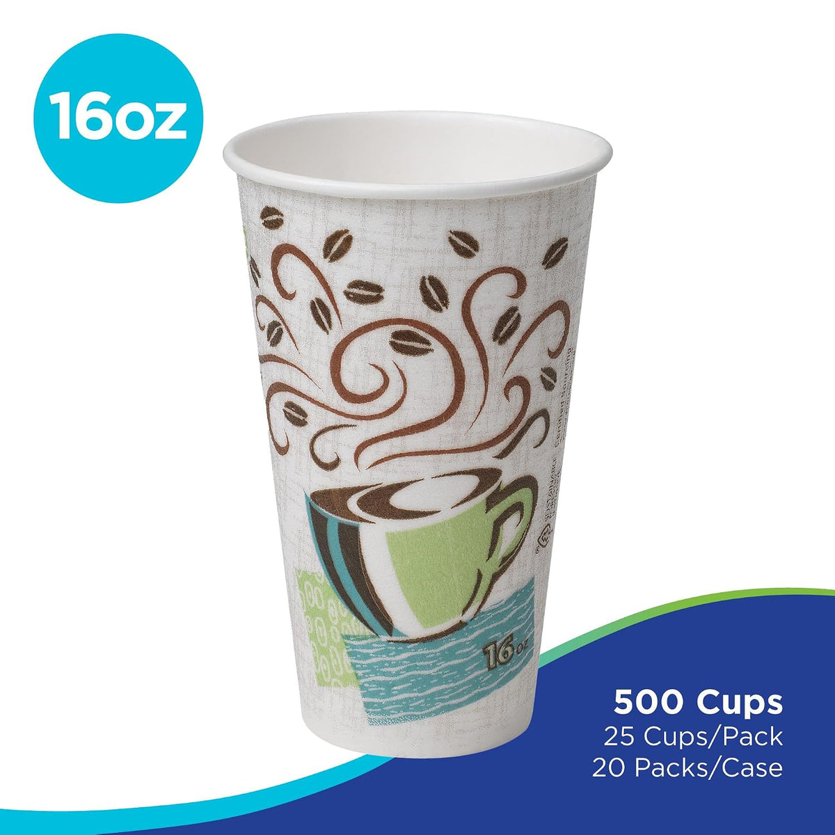Dixie PerfecTouch 16 oz Paper Coffee Cups By GP PRO, Coffee Haze Design, 500 ...
