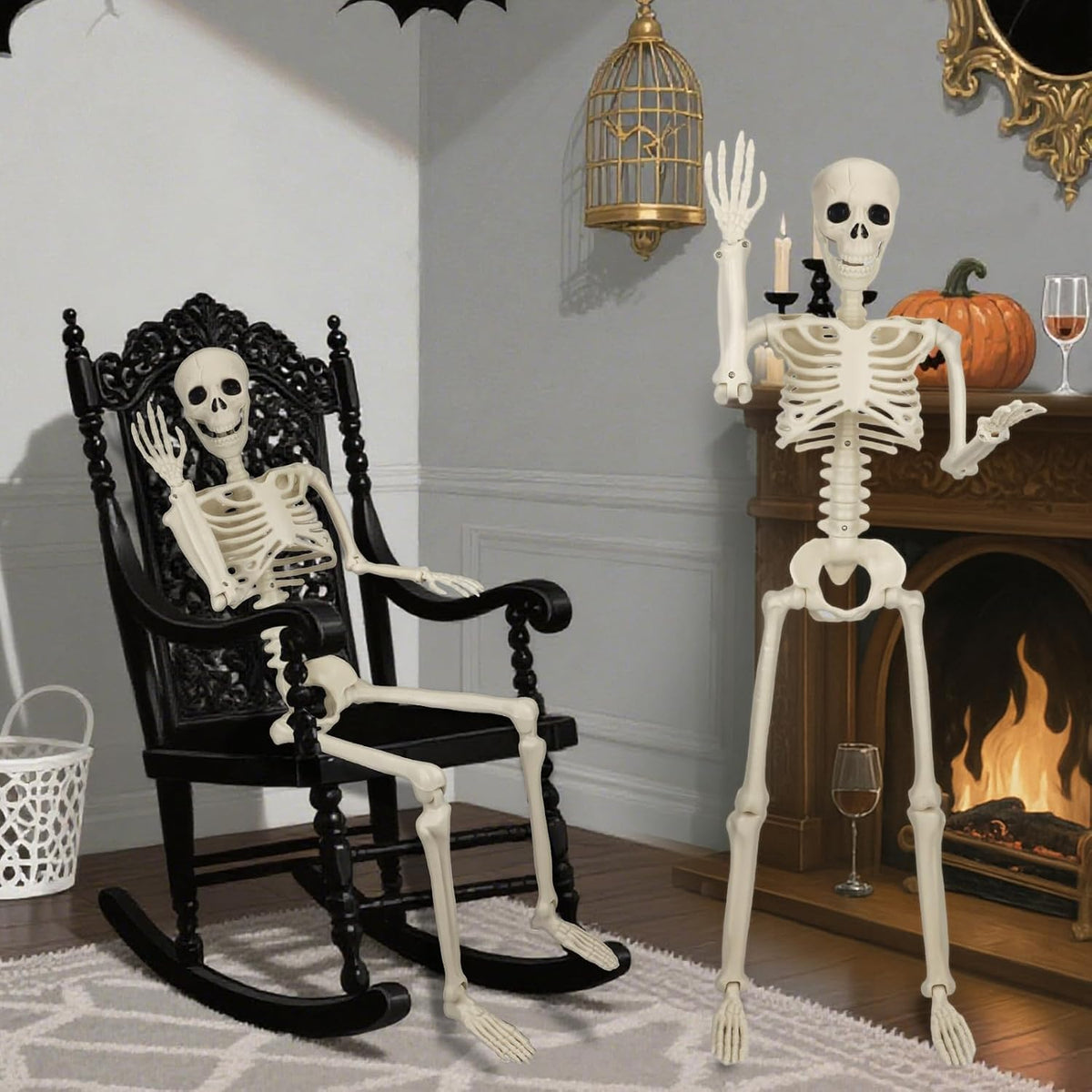 2 Pack 36'' Skeletons Halloween Decorations Outdoor: 3 FT Posable Ske...