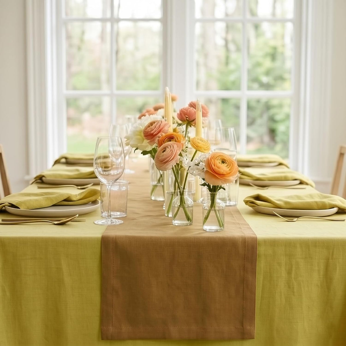 Solino Home 100% Pure Linen Table Runner Caramel, Fete 14 x 90 in