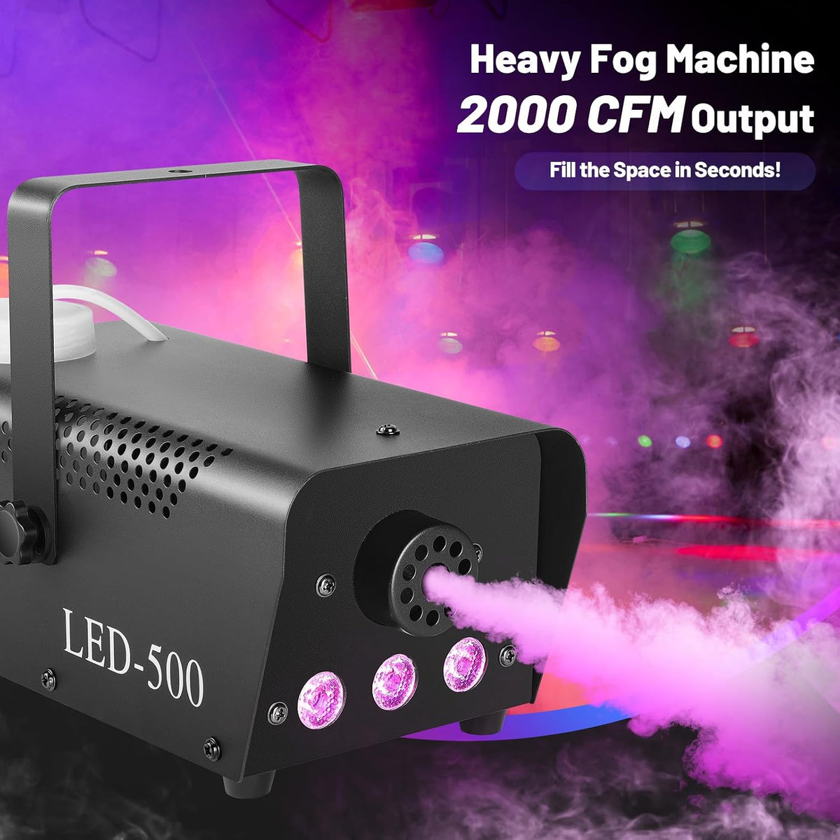 Fog Machine 500W with 14 Color RGB LED Lights and Auto Mode, 2000CFM Smoke Ma...