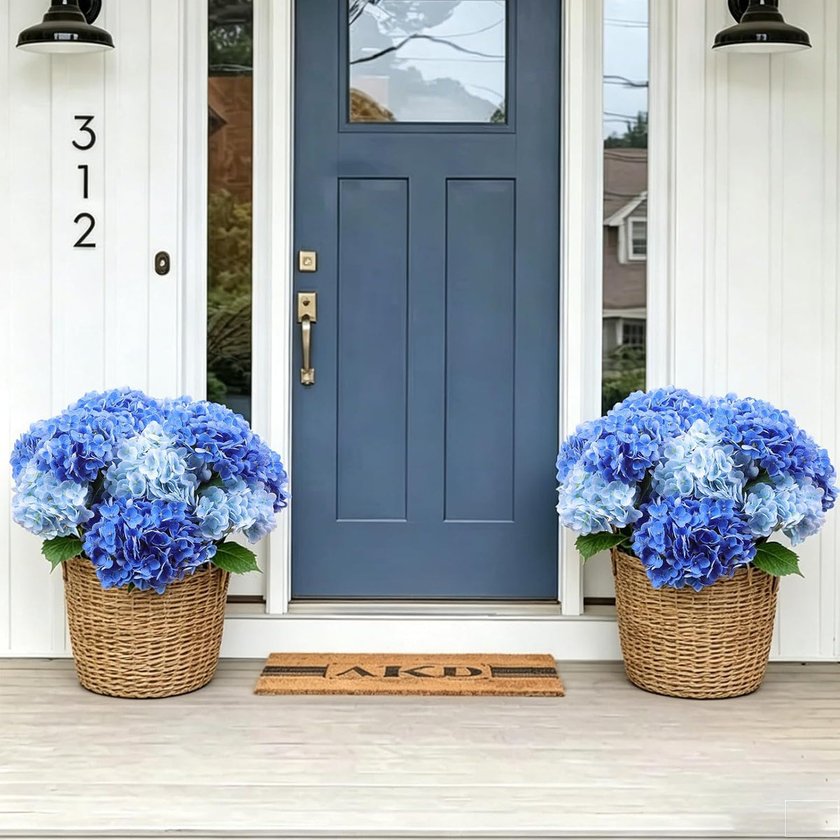 5Pcs Light Blue Real Touch Latex Hydrangeas Artificial Flowers