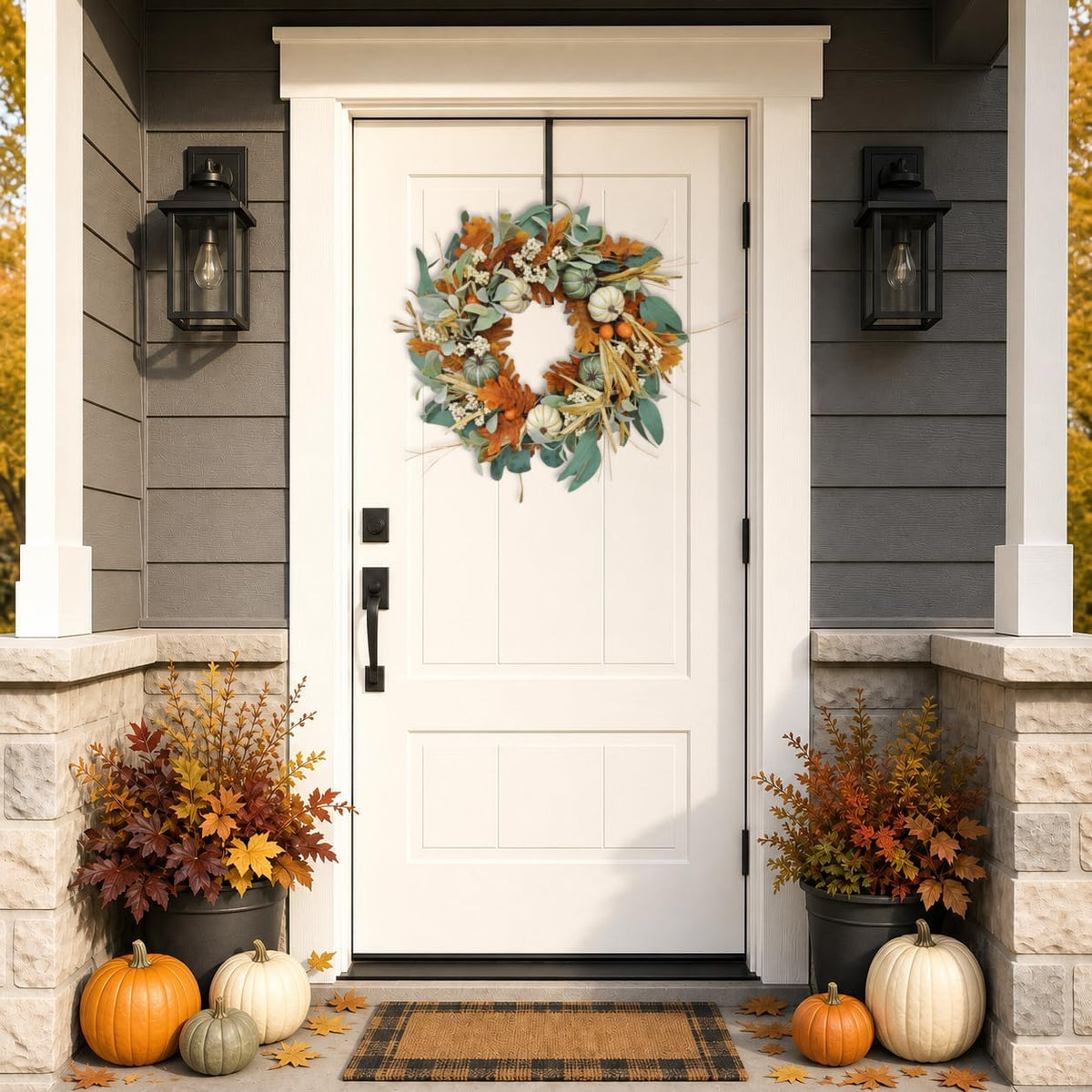 24 Inch Fall Wreaths for Front Door, Pumpkin Fall Wreath